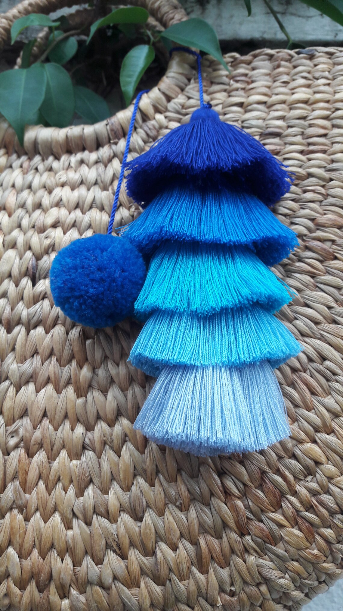5 Blue Tassel bag Charmtassel Bag Charmpom Pom Bag Etsy