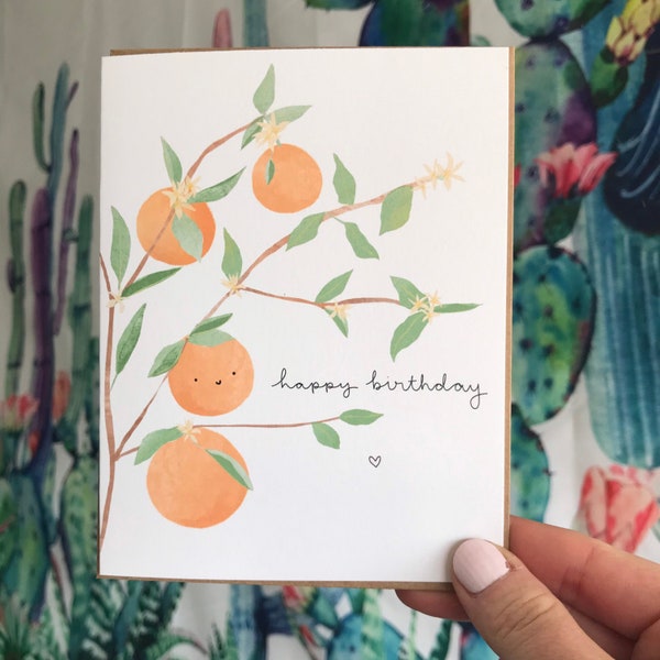 Orange Birthday Card, Orange Tree Happy Birthday Greeting Card, Happy Citrus