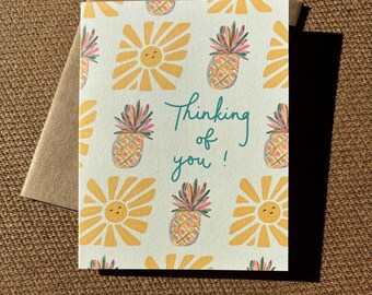Carte Une pensée pour vous, du soleil et des ananas