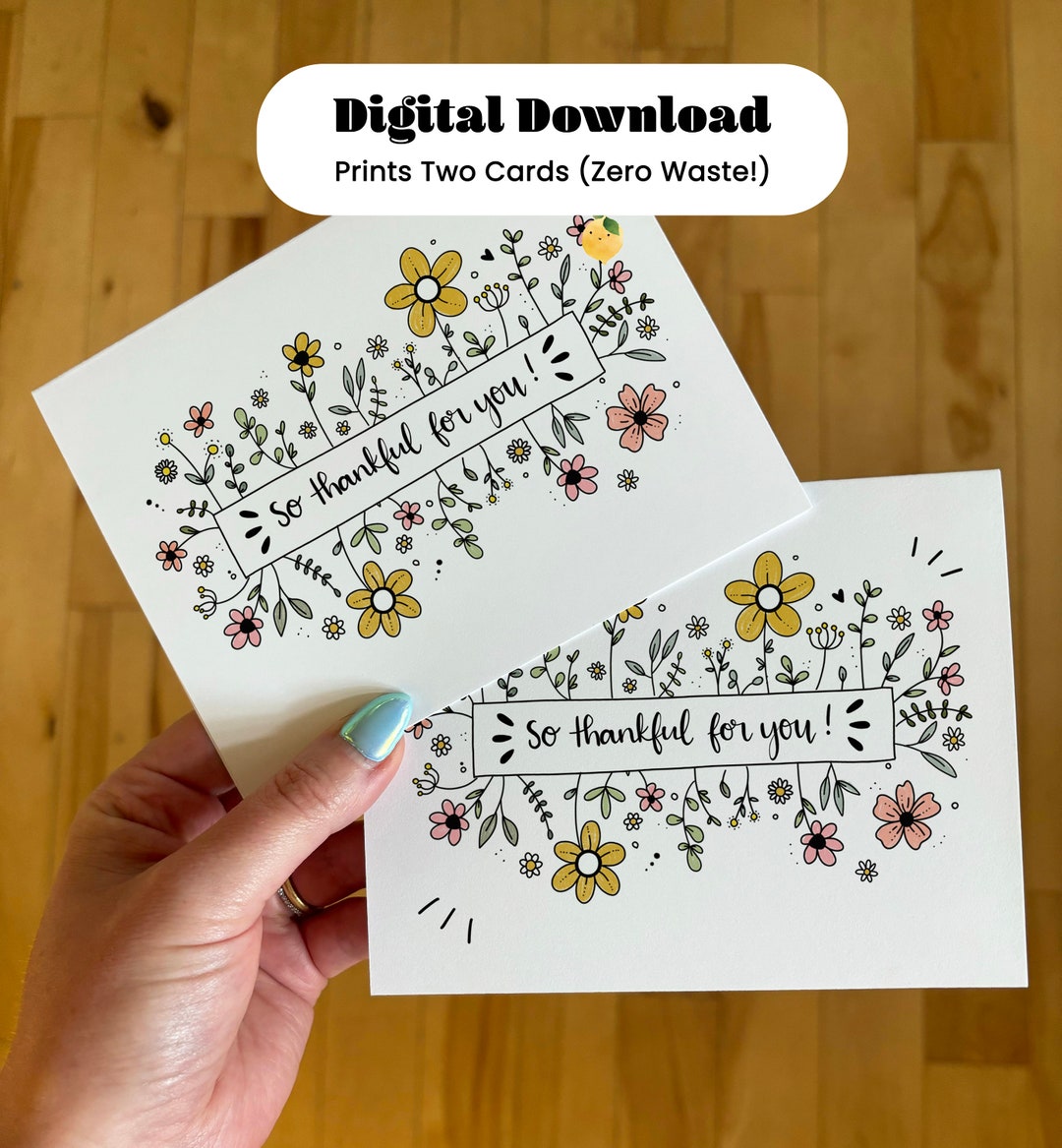 Printable Flower Thank You Card | Instant Download Greeting Card ...