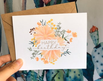 Flowery Birthday Card, Happy Birthday Card