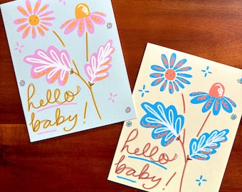 Carte pour nouveau-né Hello Baby Flower — Choix de couleurs