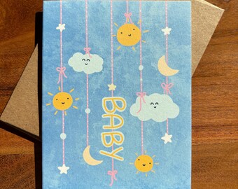 Carte pour bébé sur le thème du ciel - Happy Suns and Clouds, carte pour mobile pour berceau