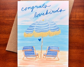 Félicitations tourtereaux - carte de mariage pour jeunes mariés/fiançailles à la plage