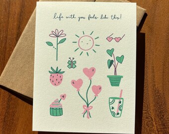 Carte Happy Life — Griffonnages doux ensoleillés