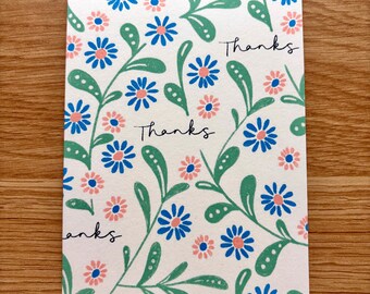 Plantes succulentes et fleurs bleues — Carte de remerciement