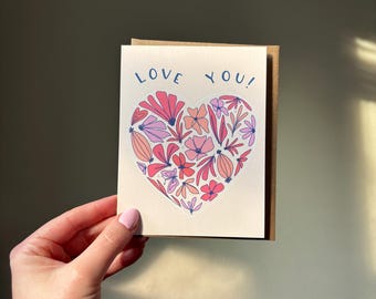 Je t'aime ! Carte fleur coeur