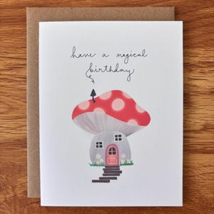 Have a Magical Birthday, Whimsical Red Mushroom House