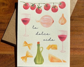 Cuisine italienne, « La Dolce Vida », carte La belle vie, illustrations de pâtes maison