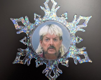 Horror Christmas snowflake ornament - Tiger King - Joe Exotic-mugshot -stocking stuffer - holiday - gift - big cats- cowboy - sanctuary