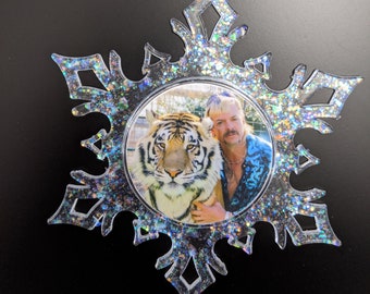 Horror Christmas snowflake ornament - Tiger King - Joe Exotic- -stocking stuffer - holiday - gift