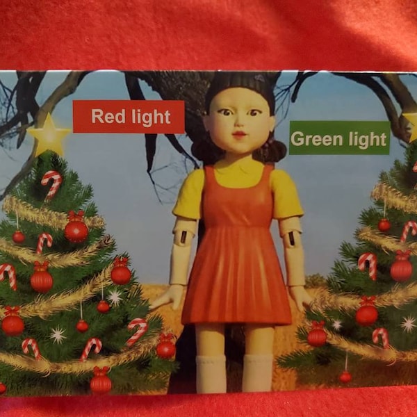 Horror christmas card - games - survival - red light green light - children's games - celebrate - pop culture - holiday - xmas - game show