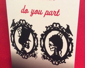 Halloween wedding card - skeleton couple - marriage - horror - lovers - friendship - congratulations- engagement- cameo