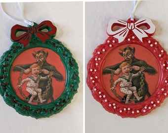 Horror Christmas wreath ornament - Krampus - Christmas- Austria- stocking stuffer - holiday - slasher - killer - gift