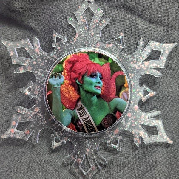 Horror Christmas snowflake ornament - Miss Argentina-Beetlejuice - stocking stuffer - holiday - creepy cute - gift