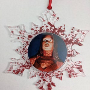 Horror Christmas snowflake ornament - Carrie- telekinetic- stocking stuffer -killer- holiday - gift