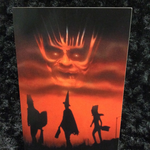 Halloween horror card - greeting card - 5x7 - season of the witch - silver shamrock - masks - Tom Atkins - halloween 3 - costumes