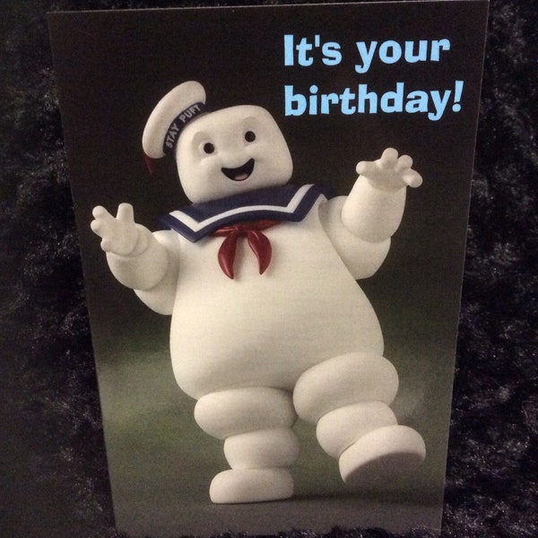 Horror birthday card - greeting card - halloween - ghostbusters - stay puft marshmallow man - unique - 5x7 - birthday card - gift