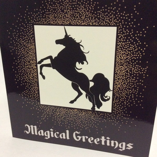 Unicorn Christmas greeting card - magical - holidays - seasons greetings - horses - 5x5 - mythology  - winter -  cryptozoology