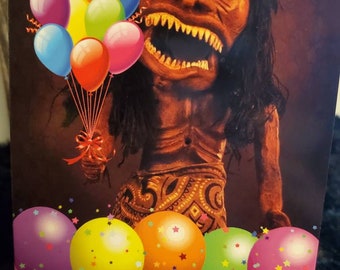 Horror birthday card - greeting card - halloween - fetish doll - cursed - Zuni- terror - friendship - balloons - killer doll - witchcraft