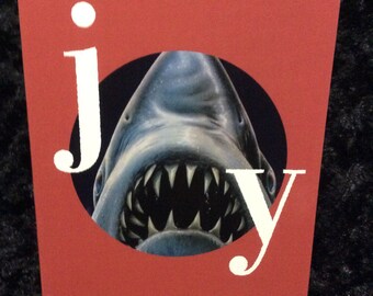 Horror Christmas card - holiday greeting card - halloween - jaws - shark - ocean - 5x7 - happy new year - gift - unique