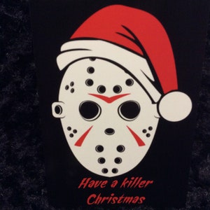 Horror Christmas card - holiday greeting - halloween - Friday the 13th - Jason Voorhees - killer - camp crystal lake - 5x7 - hockey mask