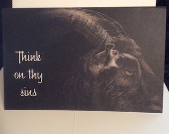 Horror birthday card - greeting card - halloween - black phillip - the witch - 5x7 - pagan  - witchcraft - black magic - goat - spirits