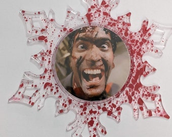 Horror Christmas snowflake ornament -The EvilDead- Ash Williams- Halloween - stocking stuffer - holiday - gift