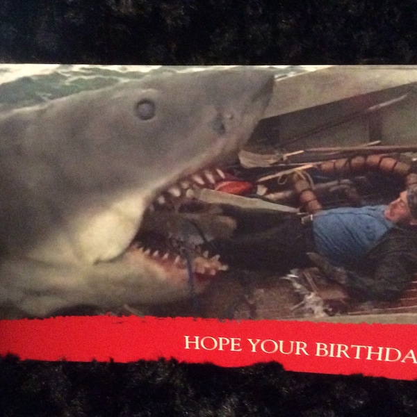 Horror birthday card - greeting card - halloween - Jaws - shark - ocean - quint - unique - 5x7 - birthday card-amity island