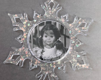 Horror Christmas snowflake ornament -The Twilight Zone -Living Doll- Talky Tina-horror- Halloween - stocking stuffer - holiday - gift