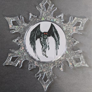 Horror Christmas snowflake ornament - Mothman-Cryptozoology- Halloween - stocking stuffer - holiday - gift