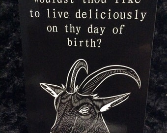 Horror birthday card - greeting card - halloween - black phillip - the witch - 5x7 - pagan  - witchcraft - black magic - goat - spirits