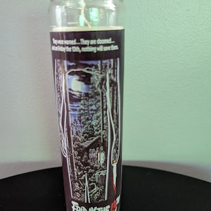Horror prayer candle -Friday the 13th- creepy--gift - killer - home decor - 7 oz - UNSCENTED- fire