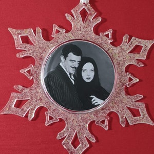 Horror Christmas snowflake ornament - Morticia and Gomez - The Addams Family- Halloween - stocking stuffer  - couple- gift