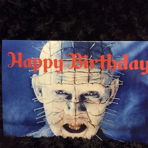 Horror birthday card - greeting card - halloween - hellraiser- pinhead - puzzle box - cenobites - unique - 5x7 - birthday card - gift