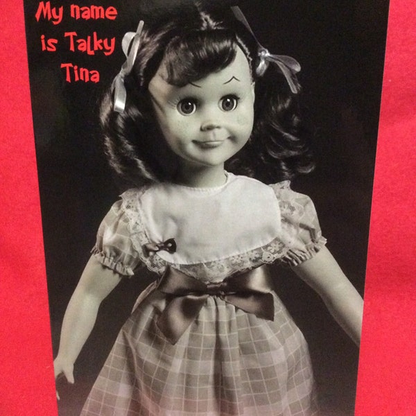 Horror birthday card - greeting card - halloween - twilight zone - sci-fi - rod serling - unique - 5x7 - talky tina - creepy doll