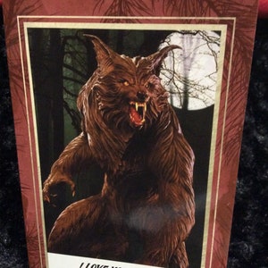 Horror love card - full moon - werewolf - lovers - greeting card - 5x7 - lycanthropy - lycanthrope - wolves - friendship - anniversary
