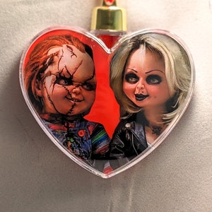 Horror Valentine&#39;s Day heart globe ornament - Bride of Chucky- killer dolls- horror- love- couples  - romance- gift