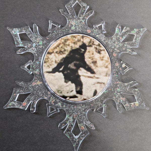 Horror Christmas snowflake ornament - Bigfoot-Cryptozoology- Sasquatch- Halloween - stocking stuffer - holiday - gift