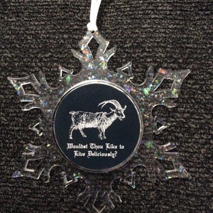 Horror Christmas snowflake ornament - Black Phillip -the witch - pagan - witchcraft- Halloween - stocking stuffer  - holiday - goat