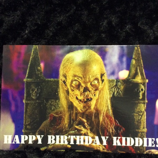 Birthday horror card - greeting card - 5x7 - cryptkeeper - tales from the crypt - halloween - demon - cake and ice cream - creepy unique