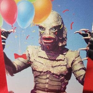 Horror birthday card - greeting card - Halloween - the creature - black lagoon - sci-fi - unique - 5x7 - monster - gill man - friendship