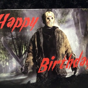 Horror birthday card - greeting card - halloween - Jason Voorhees - Friday the 13th - killer - camp blood - unique - 5x7 - birthday card