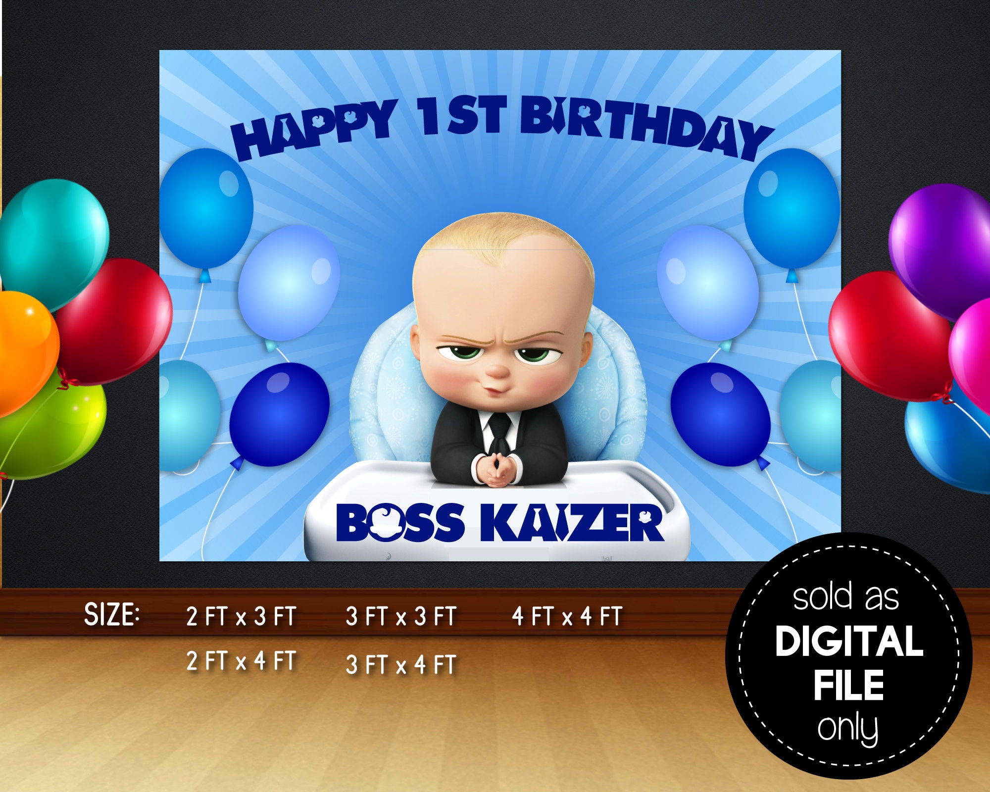 Personalized Boss Baby Backdrop Blue Balloons Birthday Party Etsy