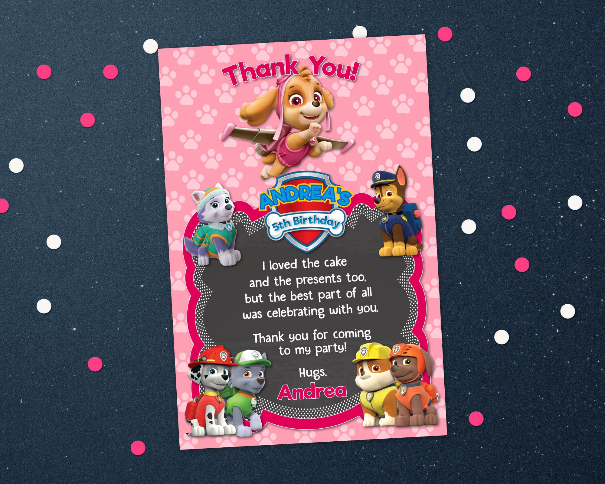 Personalized Paw Patrol Skye Thank You Card Pink For Girl | Etsy