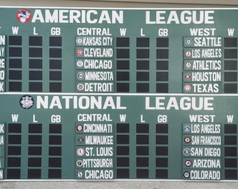 Custom Baseball Division Leaderboard Sign | MLB Wall Scoreboard | Man Cave Baseball Decor | 45x24 Chalkboard