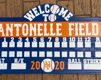 16”x32” | Medium Baseball Real Wood Hand Painted Personalized Baseball Scoreboard with Free Personalization-Large