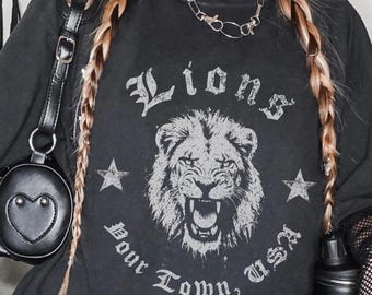 Camiseta personalizada com cores confortáveis e mascote: espírito escolar dos Lions vintage