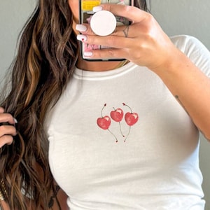 Cherries Baby Tee, Y2K Tee, 90s Vintage Shirt, Comfort Colors Coquette Bows, Downtown Girl, Cropped Fitted Tee, Cherry Bomb, Odd Art Shirt