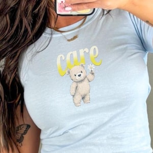 Vintage Teddy Bear Cropped Tee: Retro Care Bear Shirt, Girlcore Fashion